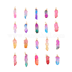 HOBBIESAY 20 Pcs 31~50mm Mixed Color Natural Dyed Quartz Bead Pendants with Real 18K Gold Plated Wire Wrapped Rough Bullet Quartz Charm for Making Jewelry Bracelet Necklace Earring, Hole: 4~4.5mm