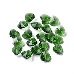 Abalorios de vidrio transparentes, facetados, corazón, verde, 14x14x8~9mm, agujero: 1~1.2 mm