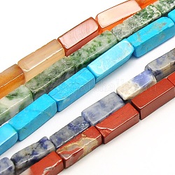 Natural & Synthetic Mixed Gemstone Bead Strands, Rectangle, 11~14x5x4mm, Hole: 1mm, about 39pcs/strand, 15.7inch