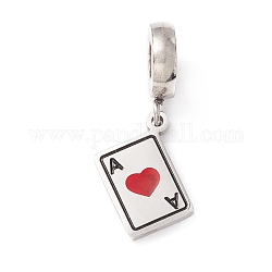 304 Stainless Steel European Dangle Charms, Large Hole Pendants, with Enamel, Playing Card A, Stainless Steel Color, 25.5mm, Hole: 4mm
