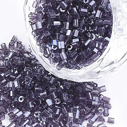Стеклянный бисер класса а, шестигранник (два разреза), прозрачные цвета lustered, темно-синий, 1.5~2.5x1.5~2 мм, отверстие : 0.8 мм, около 2100 шт / упаковка, 450 г / мешок