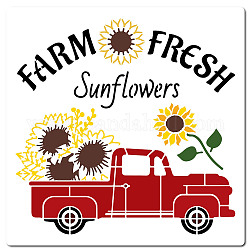 GORGECRAFT Farm Theme Stencil 30x30cm Large Plastic Template Farm Fresh Sunflowers Car Pattern Reusable Drawing Crafts Stencil for Painting on Wood Wall Furniture Canvas Fabrics Home DIY Decoration