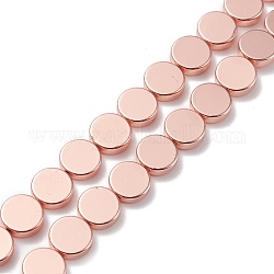 Chapelets de perles en hématite synthétique sans magnétiques, placage galvanique (rétention de la couleur pendant 1 an), plat rond, rose plaqué or, 10x2.9~3.2mm, Trou: 0.8mm, Environ 40 pcs/chapelet, 15.91 pouce (40.4 cm)