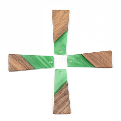 Подвески из непрозрачной смолы и ореха, трапециевидные, зелёные, 30x12x3 мм, отверстие : 2 мм