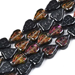 Chapelets de perles en verre électroplaqué, demi-plaqué, feuille, noir plaqué, 10x8x4mm, Trou: 0.9mm, Environ 58~66 pcs/chapelet, 21.65 pouce ~ 24.80 pouces (55~63 cm)