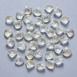 Perlas de vidrio pintado en aerosol transparente, cuentas perforadas superiores, color de ab chapado, Forma de vieira, crema, 10x10.5x6mm, agujero: 1 mm