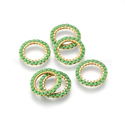 Miyuki & toho perline giapponesi fatte a mano, con 304 anelli di collegamento in acciaio inossidabile, modello telaio, anello, oro, verde mare medio, 14.5~15x1.7mm