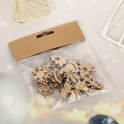 Decorazioni pendenti in legno grezzo, per addobbi natalizi, fiocco di neve/bastoncino di zucchero/angelo, forme misto, 3x3cm