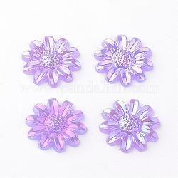 Acrylic Cabochons, AB Color Plated, Daisy Flower, Medium Purple, 12x2mm