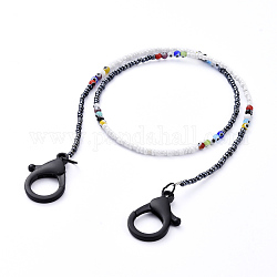Personalisierte Perlenketten, mit bösen Augen Bunte Malerei Runde Perlen, Glasperlen und Kunststoff-Hummerkrallenverschlüsse, Schwarz, 24.21 Zoll (61.5 cm)