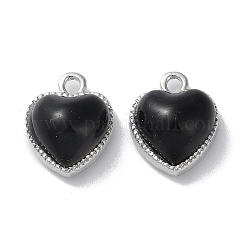 Alloy with Black Glass Pendant, Lead Free & Cadmium Free, Heart Charms, Platinum, 17.5x14x8mm, Hole: 2.5mm