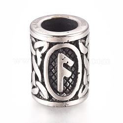 304 Stainless Steel European Beads, Large Hole Beads,  Column with Letter, Antique Silver, Letter.F, 13.5x10mm, Hole: 6mm