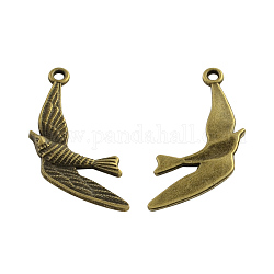 Tibetan Style Alloy Swallow Pendants, Cadmium Free & Nickel Free & Lead Free, Antique Bronze, 36x21x3mm, Hole: 2mm, about 469pcs/1000g