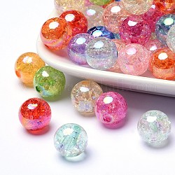 Perles en acrylique transparentes craquelées, couleur ab , ronde, couleur mixte, 8mm, Trou: 2.5mm