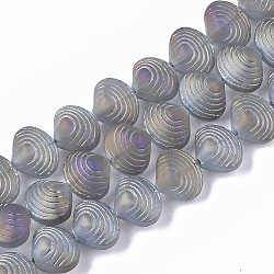 FilI di perline in vetro placcato, smerigliato, forma a conchiglia, azzurro acciaio chiaro, 12x14.5x10mm, Foro: 1 mm, circa 50~51pcs/filo, 24.41 pollice (62 cm)