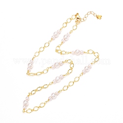 女の子の女性のための手作りのccbプラスチック模造真珠ビーズネックレス  真鍮のチェーン付き  ゴールドカラー  17.32インチ（44cm）