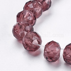 Transparent Glass Beads, Faceted Rondelle, Flamingo, 8x5mm, Hole: 3mm
