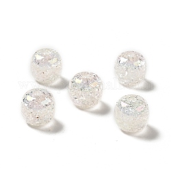Placage uv perles acryliques craquelées irisées arc-en-ciel, colonne, blanc, 14x15mm, Trou: 3.2mm