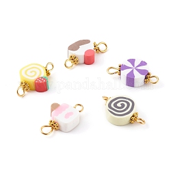 Handmade Polymer Clay Links Connectors, with Golden Brass Findings, Food, Mixed Color, 9~11x18.5~19x5mm, Hole: 2~2.5mm