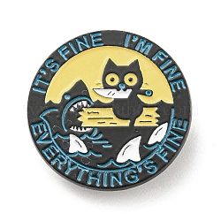 Épingles en émail de couteau de requin de chat, broches en alliage noir pour vêtements de sac à dos, mot, tout va bien, je vais bien, tout va bien, jaune, 30x1.5mm
