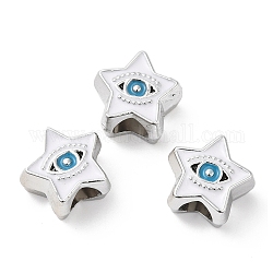 Ccb-Kunststoffperlen aus Europa, Großloch perlen, Stern mit bösen Augen, weiß, 11.5x12.5x7.5 mm, Bohrung: 5 mm