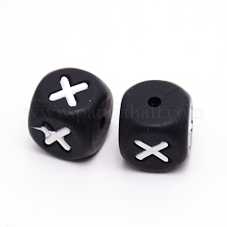 Silicone Beads, Cube with Letter.X, Black, 12x12x12mm, Hole: 2mm