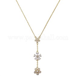 Clear Cubic Zirconia Flower Laria Necklace, 925 Sterling Silver Y Necklace for Women, Golden, 15.75 inch(40cm)