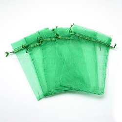 Сумочки из органзы, высокая плотность, прямоугольные, весенний зеленый, 15x10 см
