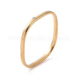 Anillo de dedo cuadrado de rhinestone de cristal, 201 joyería de acero inoxidable para mujer., dorado, diámetro interior: 17 mm