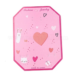 Carte da esposizione per gioielli in carta per collana, molletta, forma ottagonale con motivo a cuore, rosa caldo, 14.2x10.5x0.03cm, Foro: 1.5~8 mm
