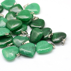 Heart Natural Malaysia Jade Pendants, with Platinum Plated Brass Findings, 20~22x20~21x5~8mm, Hole: 2x7mm