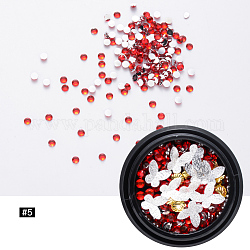Accessoires nail art de décoration, avec strass en résine et cabochons en laiton, forme de coquille de papillon et de pétoncle et demi-ronde, rouge, 7.5x7.5x1.5mm et 4.5x4.5x1mm et 3x1mm, 120 pcs / boîte