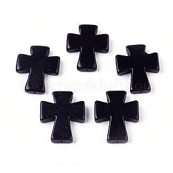 Abalorios de turquesa sintético, teñido, cruz, negro, 35x30x7mm, agujero: 1 mm