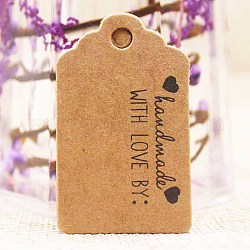 Paper Gift Tags, Hange Tags, For Arts and Crafts, For Wedding, Valentine's Day, Rectangle with Word Handmade with Love, BurlyWood, 50x30x0.4mm, Hole: 5mm