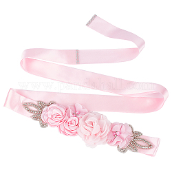 Brautgürtel mit Strass-Blume und ABS-Perlenimitat, Hochzeitsschärpe aus Polyesterband für Hochzeitskleid-Kleidungszubehör, rosa, 106-1/4 Zoll (270 cm)