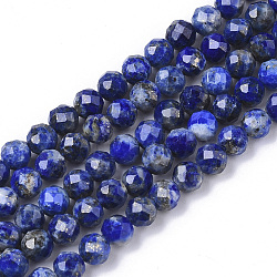 Abalorios de lapislázuli naturales hebras, facetados, redondo, 4mm, agujero: 0.5 mm, aproximamente 85~86 pcs / cadena, 15.75 pulgada (40 cm)