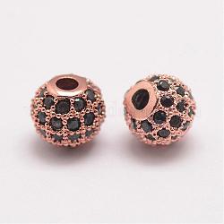 Perline zirconi micro pave  in ottone, tondo, oro roso, 6x5.5mm, Foro: 2 mm
