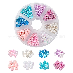 Kit de cuentas de cubo y semillas para hacer joyas de diy, incluyendo cuentas de semillas de poliestireno acrílico y vidrio, púrpura, aproximamente 448~456 unidades / caja