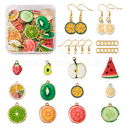 Kits de fabrication de boucles d'oreilles thème fruits bricolage, avec des pendantifs en alliage d'émail, boucles d'oreilles en laiton et anneaux ouverts, couleur mixte, pendentifs: 48pcs / box