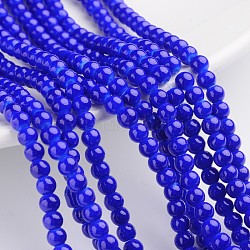 Chapelets de perles en verre peintes, cuisson des peintures, ronde, bleu royal, 4mm, Trou: 1.1~1.3mm, Environ 200 pcs/chapelet, 31.4 pouce