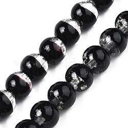 Brins de perles au chalumeau transparentes lumineuses faites à la main, ronde, noir, 9~10x10~11mm, Trou: 1.2mm, Environ 50 pcs/chapelet, 19.29 pouce ~ 19.69 pouces (49 cm ~ 50 cm)