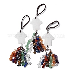 Main de hamsa/main de miriam, décorations pendentif en cristal de quartz naturel, Ornements suspendus avec pompon en corde de nylon et pierres précieuses, 155~160mm