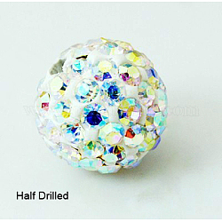 Abalorios de Diamante de imitación de arcilla polímero, Pave bolas de discoteca, Grado A, redondo, medio-perforado, crystal ab, 8mm, agujero: 1 mm