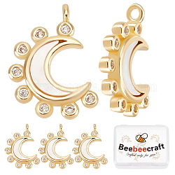 Beebeecraft 1 Box 8Pcs 18K Gold Plated Moon Charms Shell Crescent Charm Pendants with Cubic Zirconia for DIY Necklace Earrings