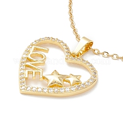 Collana con ciondolo a forma di stella con cuore d'amore in zirconi chiari, 304 gioiello in acciaio inossidabile per donna, oro, 17.72 pollice (45 cm)