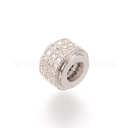 Perline zirconi micro pave  in ottone, colonna, platino, 9x6.5mm, Foro: 4 mm
