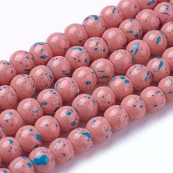 Fili di perle di vetro verniciate opache da forno, tondo, salmone, 4~4.5x3~3.5mm, Foro: 0.7 mm, circa 217pcs/filo, 31.4 pollice (80 cm)