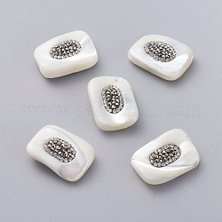 Muschel perlen, mit Fimo Strass, Rechteck, weiß, 24~25x17~18x6~8 mm, Bohrung: 0.8 mm