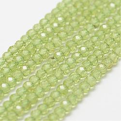 Hebras de perlas naturales peridoto, facetados, redondo, 3mm, agujero: 0.5 mm, aproximamente 120~124 pcs / cadena, 12.8 pulgada (325 mm)