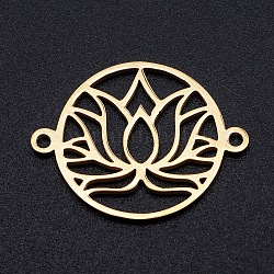 201 Edelstahl Verbinder, für Chakra, Laserschnitt, runder Ring mit Lotusblume, golden, 17.5x23x1 mm, Bohrung: 1.4 mm